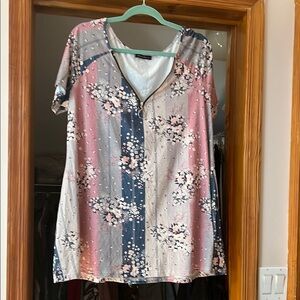 Graphic Pink and Blue Short Sleeve Blouse